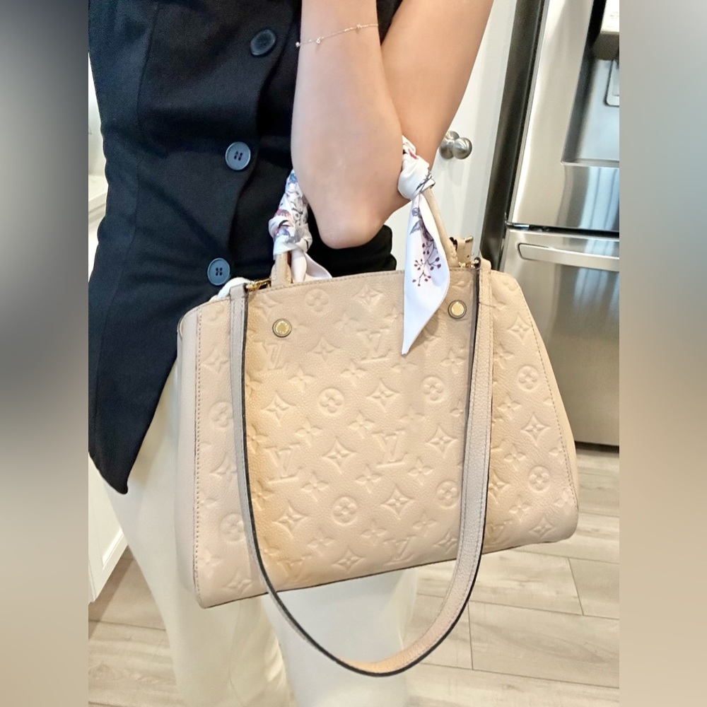 Auth LOUIS VUITTON Montaigne BB Dune Empriente Leather Top Handle Bag